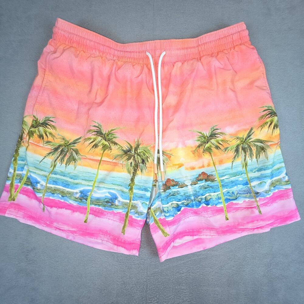 Caribbean Swim Trunks XL Tropical Beach Palm Trees Sunset Stretch Shorts Men